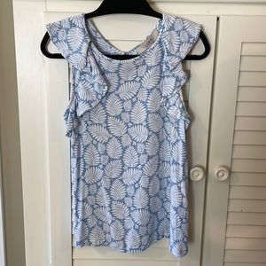 EUC LOFT Leaf Pattern Ruffle Top, Size XXS